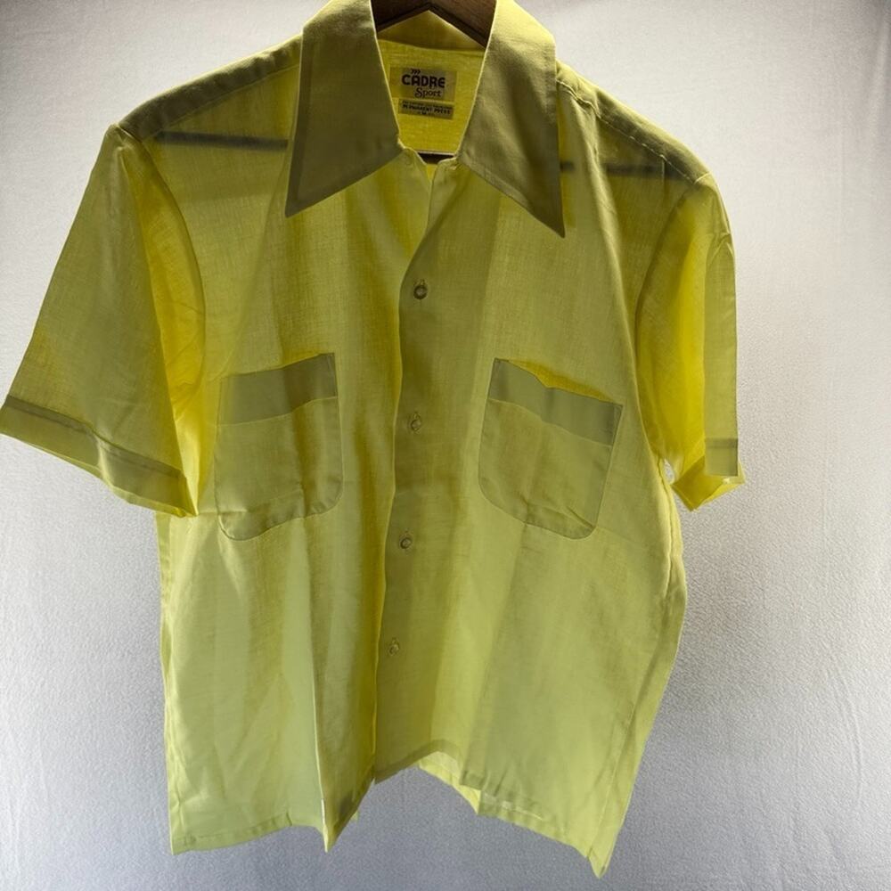 Vintage 70s Cadre Sport Shirt Men's Medium Yellow Thin Permanent Press Deadstock